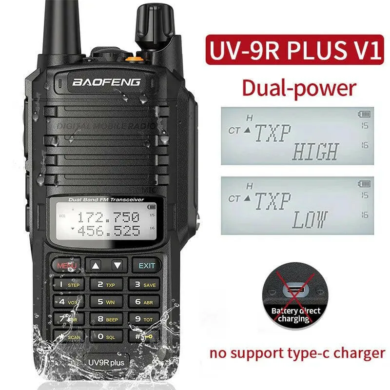 2023 Baofeng UV-9R Pro V1 V2 Waterproof IP68 16KM Walkie Talkie Type-C Charger UHF VHF Long Range UV-5R Upgrade Ham CB Radio