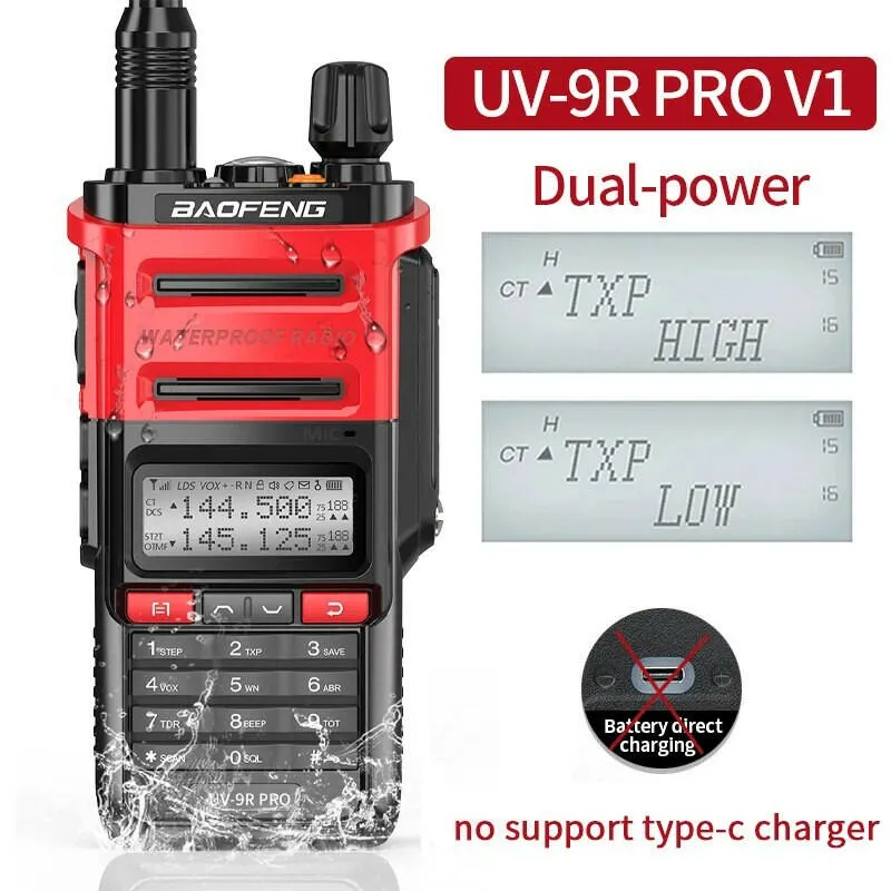 2023 Baofeng UV-9R Pro V1 V2 Waterproof IP68 16KM Walkie Talkie Type-C Charger UHF VHF Long Range UV-5R Upgrade Ham CB Radio