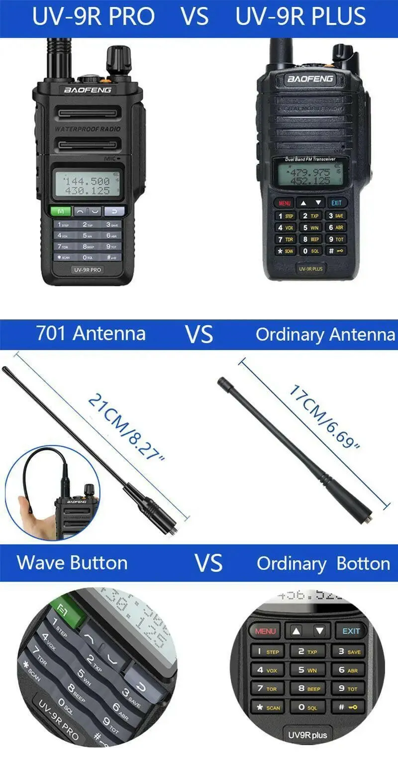 2023 Baofeng UV-9R Pro V1 V2 Waterproof IP68 16KM Walkie Talkie Type-C Charger UHF VHF Long Range UV-5R Upgrade Ham CB Radio