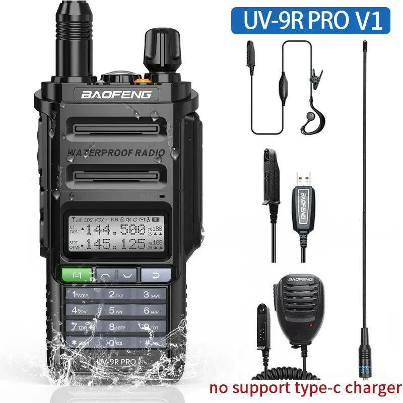 2023 Baofeng UV-9R Pro V1 V2 Waterproof IP68 16KM Walkie Talkie Type-C Charger UHF VHF Long Range UV-5R Upgrade Ham CB Radio