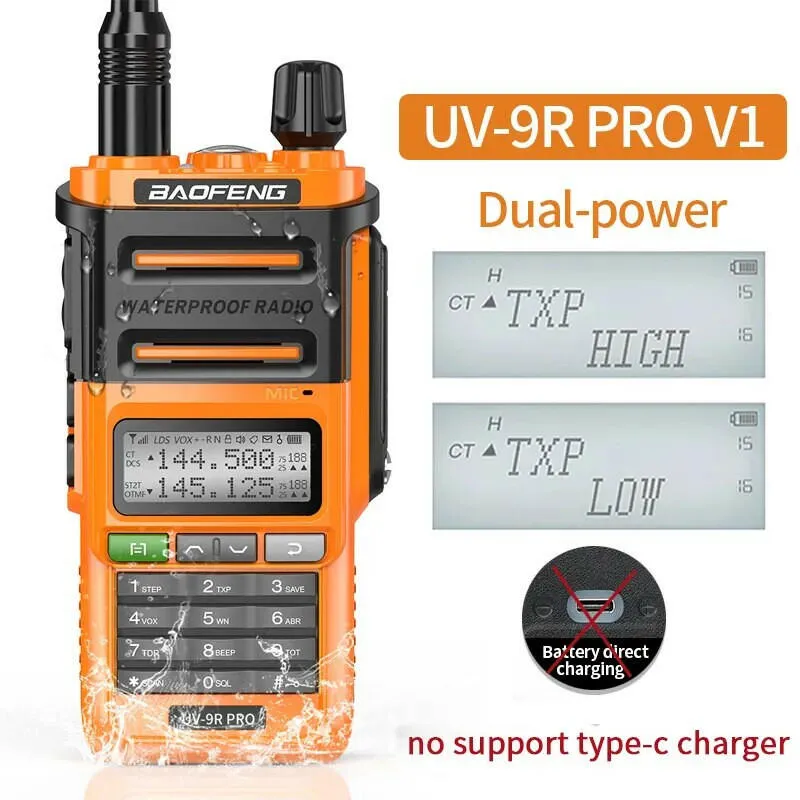 2023 Baofeng UV-9R Pro V1 V2 Waterproof IP68 16KM Walkie Talkie Type-C Charger UHF VHF Long Range UV-5R Upgrade Ham CB Radio