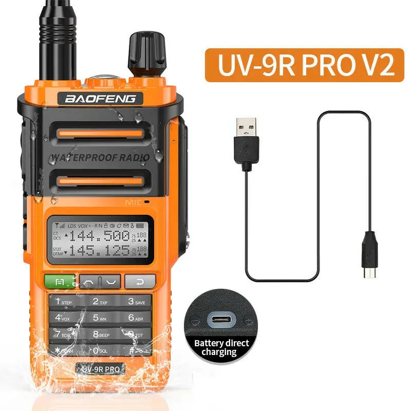 2023 Baofeng UV-9R Pro V1 V2 Waterproof IP68 16KM Walkie Talkie Type-C Charger UHF VHF Long Range UV-5R Upgrade Ham CB Radio