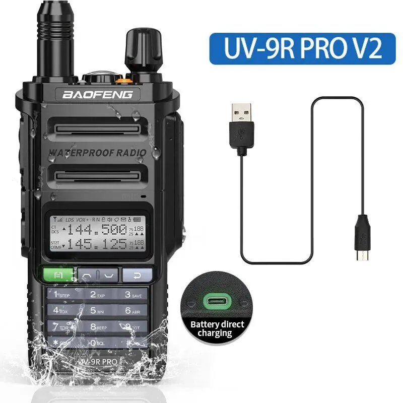 2023 Baofeng UV-9R Pro V1 V2 Waterproof IP68 16KM Walkie Talkie Type-C Charger UHF VHF Long Range UV-5R Upgrade Ham CB Radio