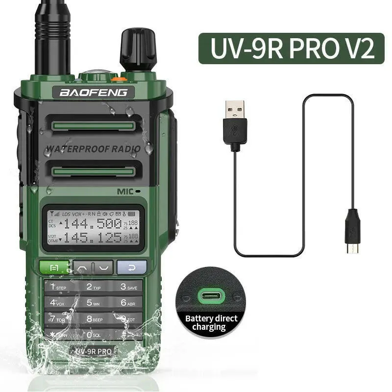 2023 Baofeng UV-9R Pro V1 V2 Waterproof IP68 16KM Walkie Talkie Type-C Charger UHF VHF Long Range UV-5R Upgrade Ham CB Radio