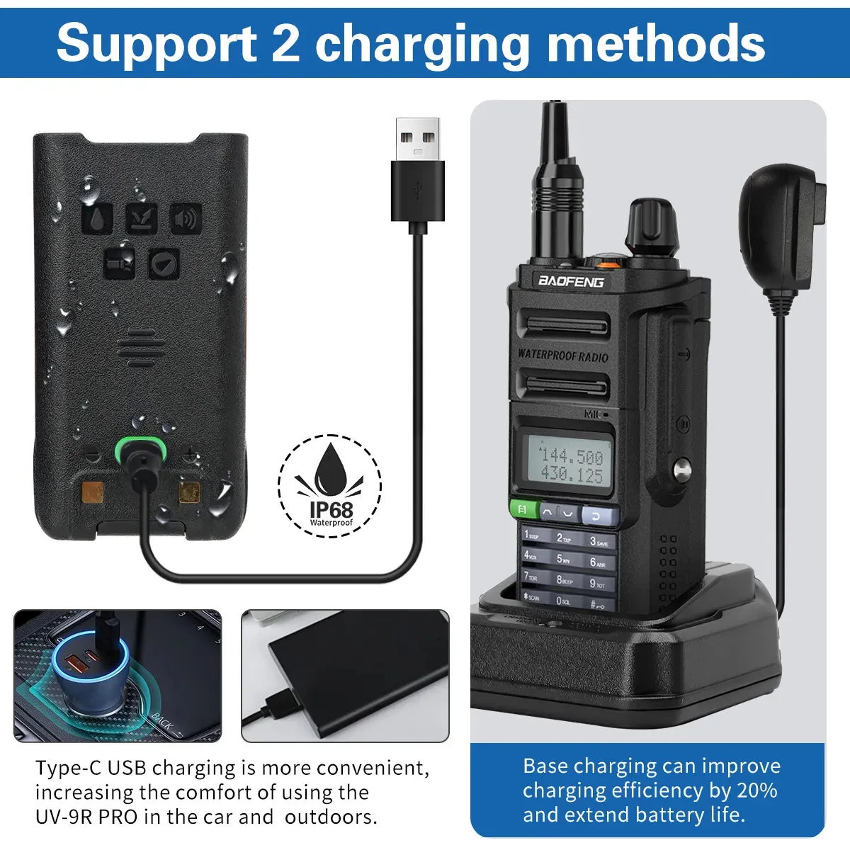 2023 Baofeng UV-9R Pro V1 V2 Waterproof IP68 16KM Walkie Talkie Type-C Charger UHF VHF Long Range UV-5R Upgrade Ham CB Radio