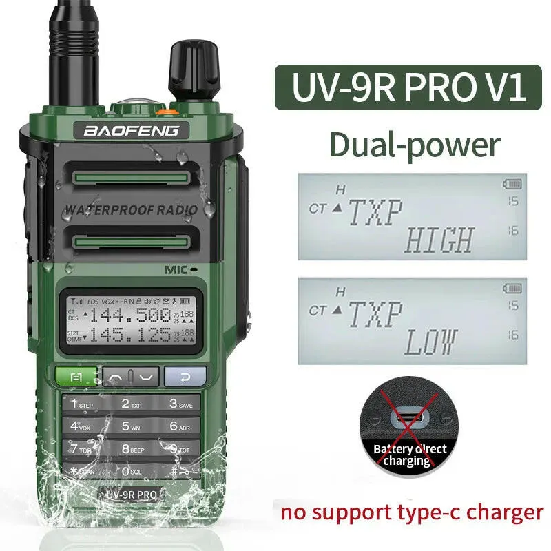 2023 Baofeng UV-9R Pro V1 V2 Waterproof IP68 16KM Walkie Talkie Type-C Charger UHF VHF Long Range UV-5R Upgrade Ham CB Radio
