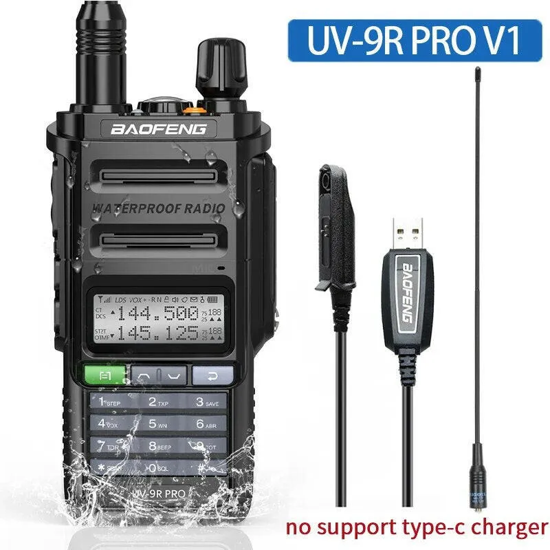 2023 Baofeng UV-9R Pro V1 V2 Waterproof IP68 16KM Walkie Talkie Type-C Charger UHF VHF Long Range UV-5R Upgrade Ham CB Radio
