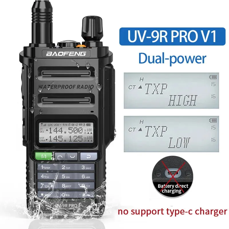 2023 Baofeng UV-9R Pro V1 V2 Waterproof IP68 16KM Walkie Talkie Type-C Charger UHF VHF Long Range UV-5R Upgrade Ham CB Radio