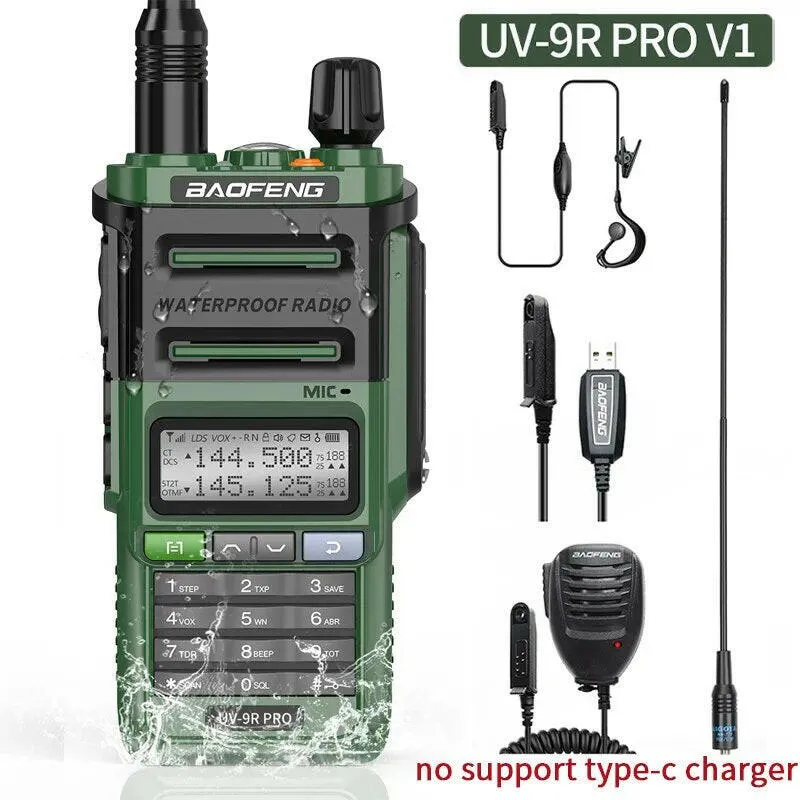 2023 Baofeng UV-9R Pro V1 V2 Waterproof IP68 16KM Walkie Talkie Type-C Charger UHF VHF Long Range UV-5R Upgrade Ham CB Radio