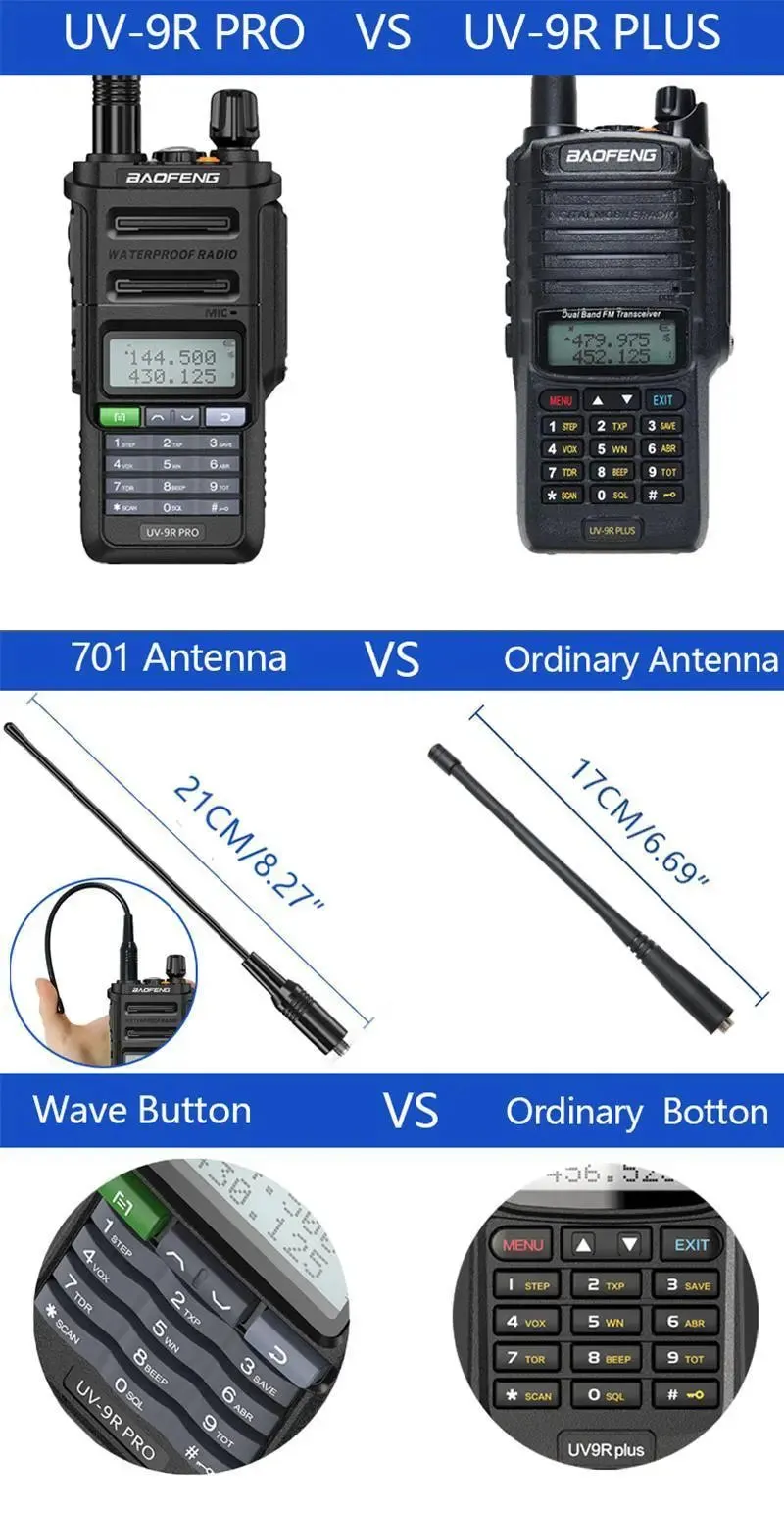 2023 Baofeng UV-9R Pro V1 V2 Waterproof IP68 16KM Walkie Talkie Type-C Charger UHF VHF Long Range UV-5R Upgrade Ham CB Radio