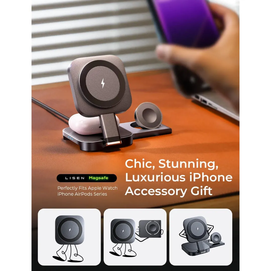 3 in 1 Foldable Magsafe Wireless Charging  Dock Station for iPhone, Apple Watch, and AirPods