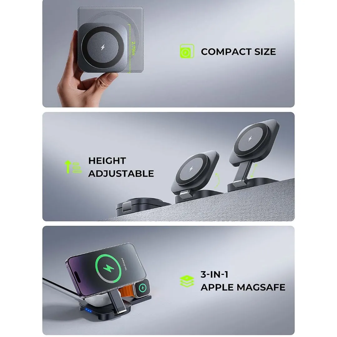 3 in 1 Foldable Magsafe Wireless Charging  Dock Station for iPhone, Apple Watch, and AirPods