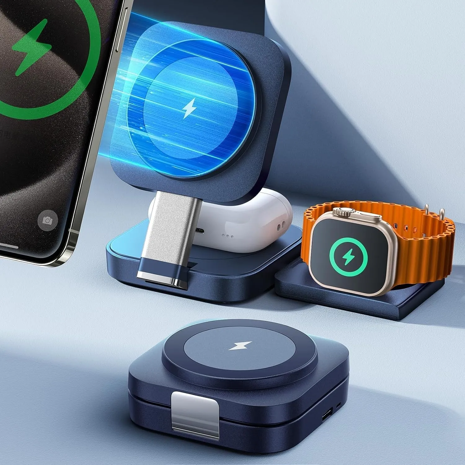 3 in 1 Foldable Magsafe Wireless Charging  Dock Station for iPhone, Apple Watch, and AirPods
