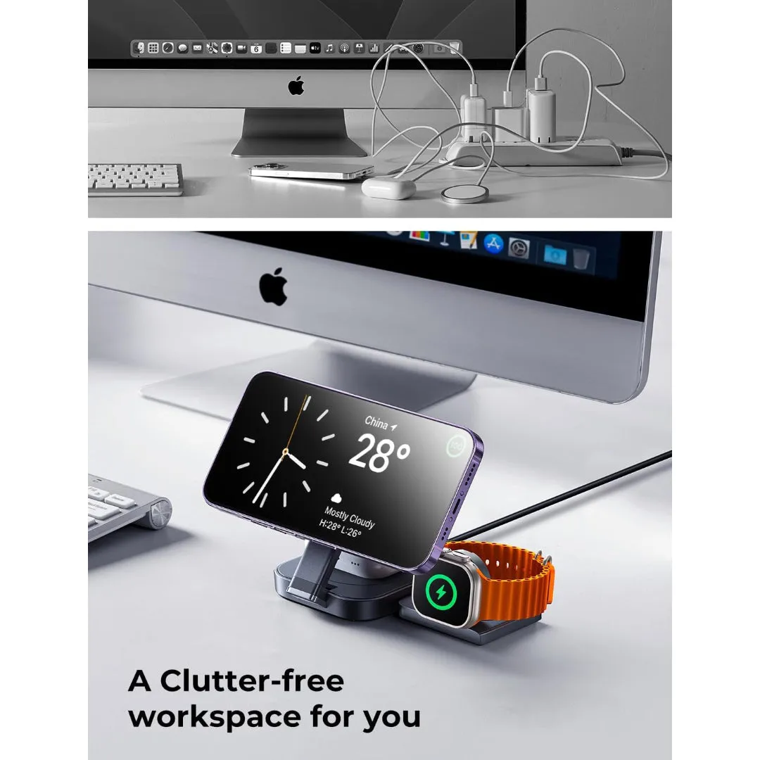 3 in 1 Foldable Magsafe Wireless Charging  Dock Station for iPhone, Apple Watch, and AirPods