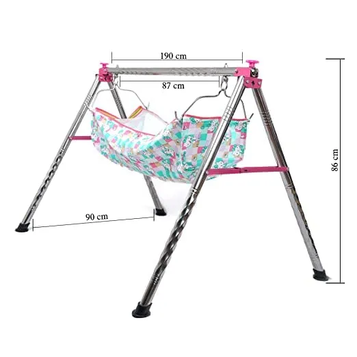 A TO Z HUB Baby Swing Cradle: Portable Folding Jhula/Ghodiyu/with Free Cotton Hammock - Create a Soothing Oasis for Your Precious Little One (Pink)