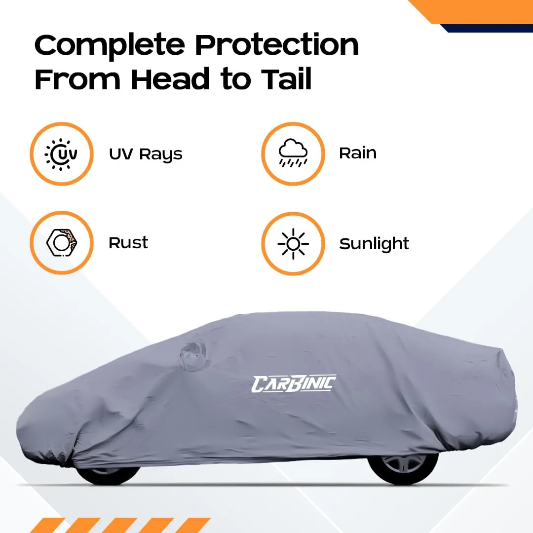 CARBINIC Car Body Cover for Hyundai Venue 2019 | Water Resistant, UV Protection Car Cover | Scratchproof Body Shield | Dustproof All-Weather Cover | Mirror Pocket & Antenna | Car Accessories, Grey
