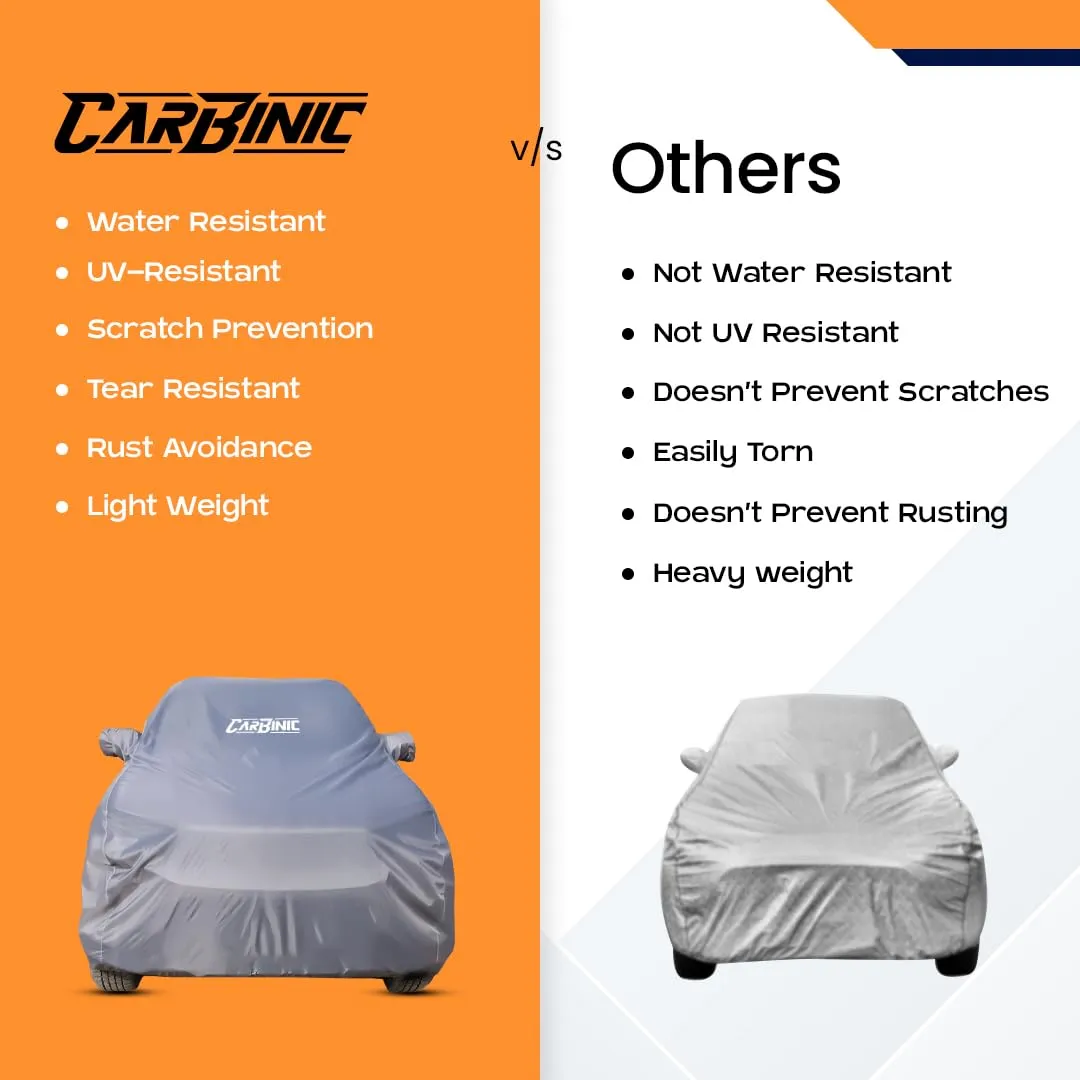 CARBINIC Car Body Cover for Hyundai Venue 2019 | Water Resistant, UV Protection Car Cover | Scratchproof Body Shield | Dustproof All-Weather Cover | Mirror Pocket & Antenna | Car Accessories, Grey
