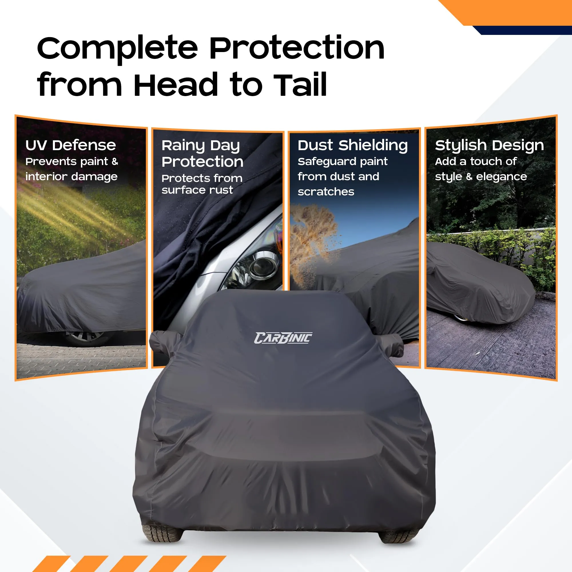 CARBINIC Car Body Cover for Volkswagen Virtus 2022 |Water Resistant, UV Protection Car Cover |Scratchproof Body Shield| Dustproof All-Weather Cover| Mirror Pocket & Antenna |Car Accessories
