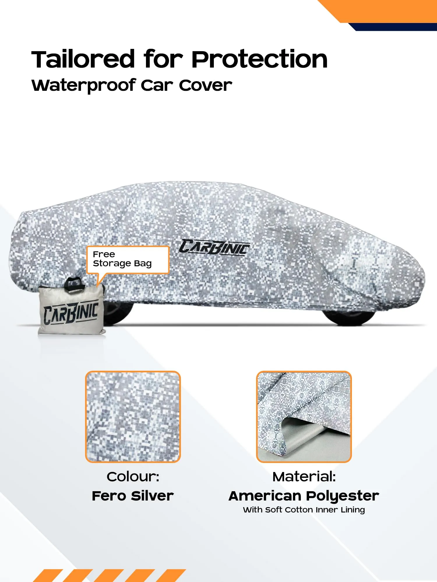 CARBINIC Waterproof Car Body Cover for Maruti Swift 2018 | Dustproof, UV Proof Car Cover | Swift Car Accessories | Mirror Pockets & Antenna Triple Stitched | Double Layered Soft Cotton Lining, Silver
