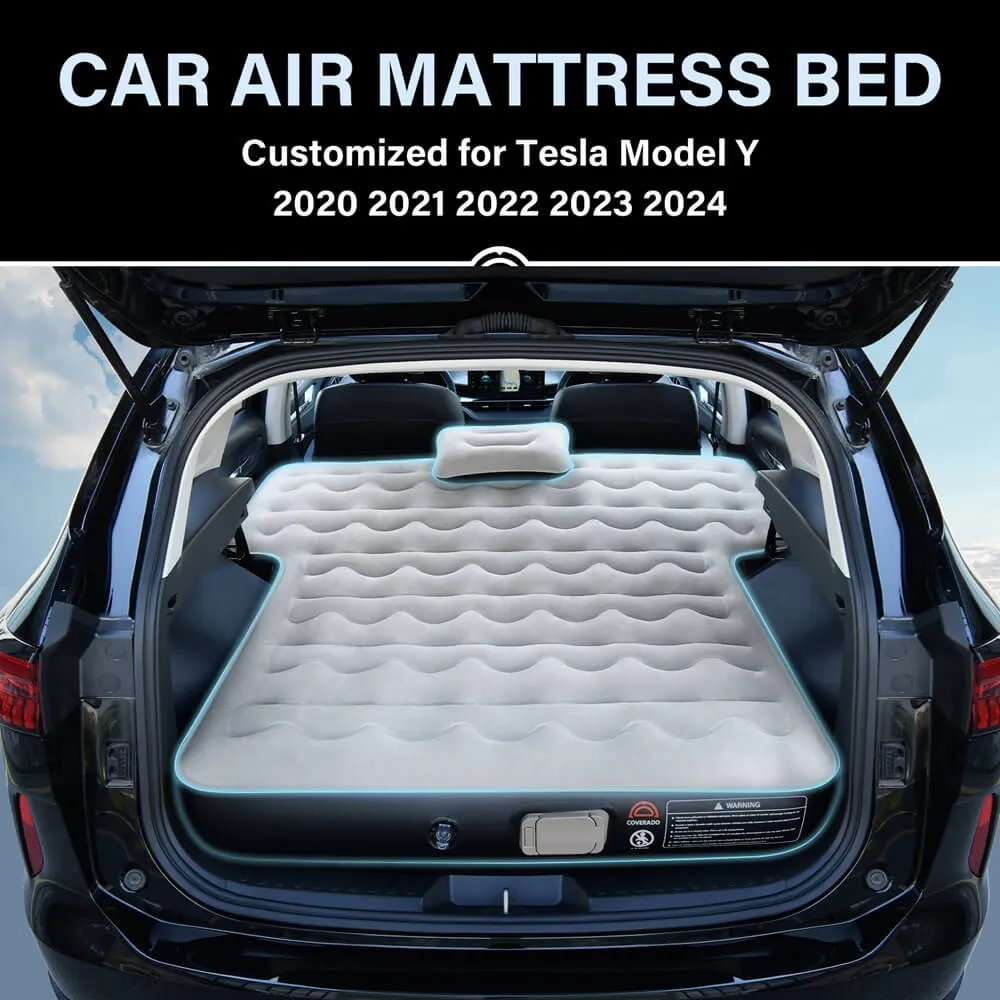 Coverado Custom Fit 2020-2024 Tesla Model Y Inflatable Camping Bed Air Mattress Travel SUV Sleeping Pad with Car Air Pump