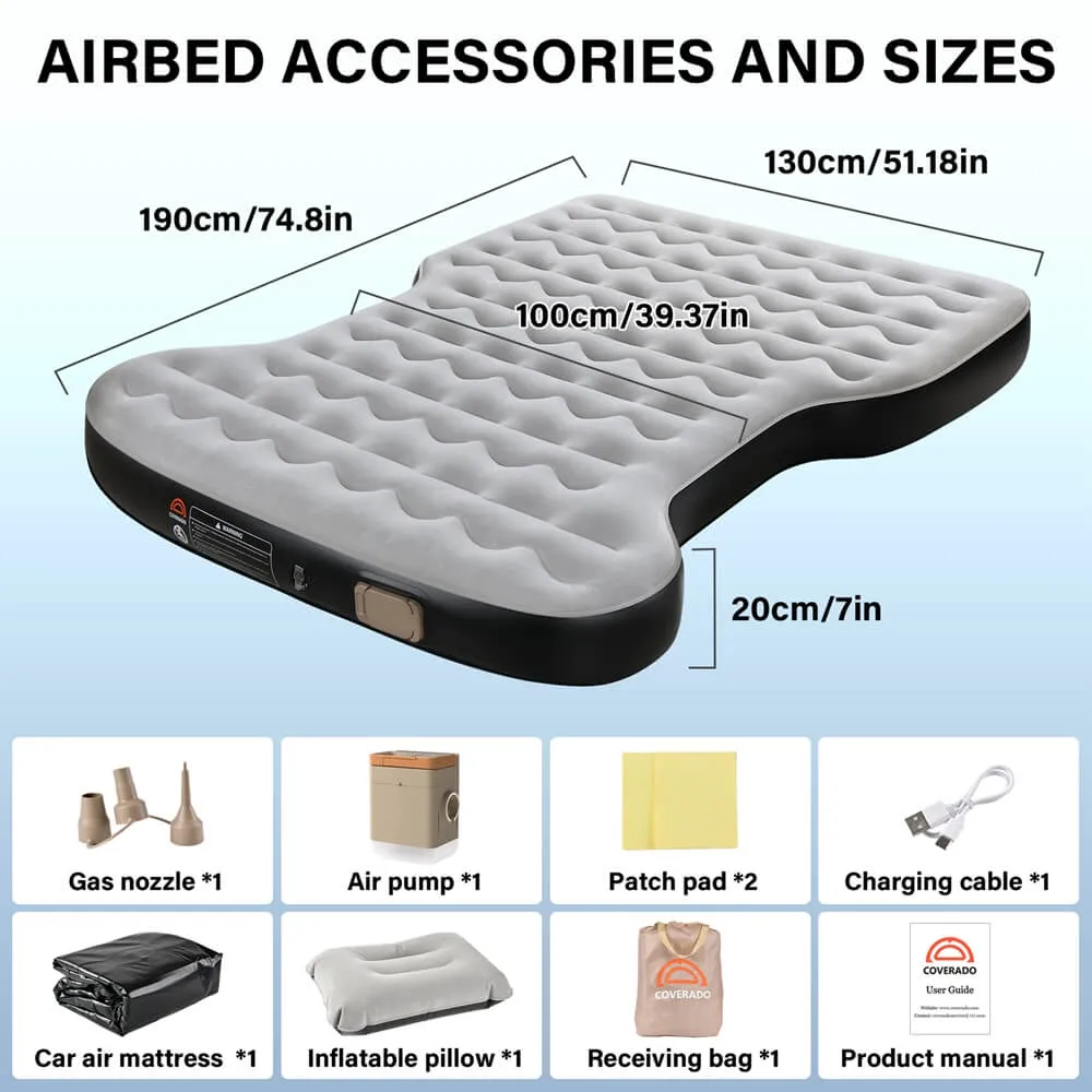 Coverado Custom Fit 2020-2024 Tesla Model Y Inflatable Camping Bed Air Mattress Travel SUV Sleeping Pad with Car Air Pump