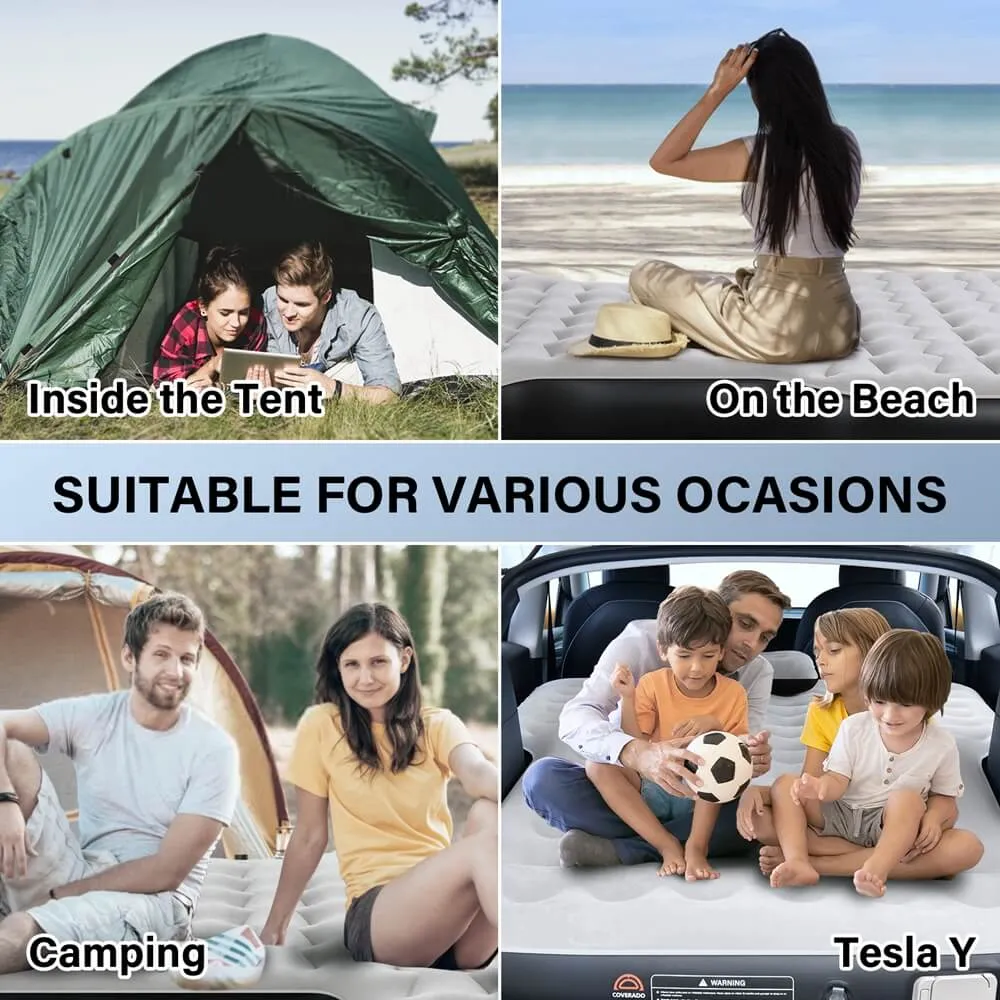 Coverado Custom Fit 2020-2024 Tesla Model Y Inflatable Camping Bed Air Mattress Travel SUV Sleeping Pad with Car Air Pump