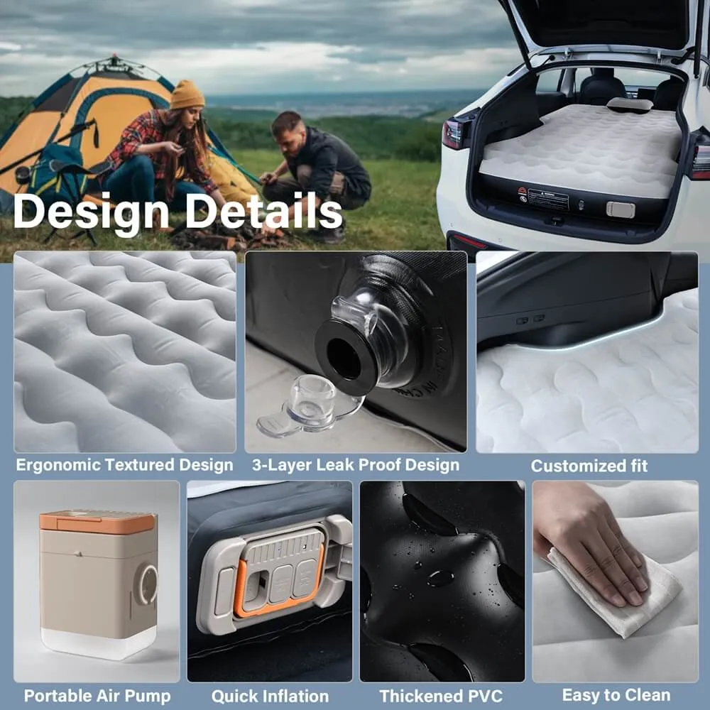 Coverado Custom Fit 2020-2024 Tesla Model Y Inflatable Camping Bed Air Mattress Travel SUV Sleeping Pad with Car Air Pump