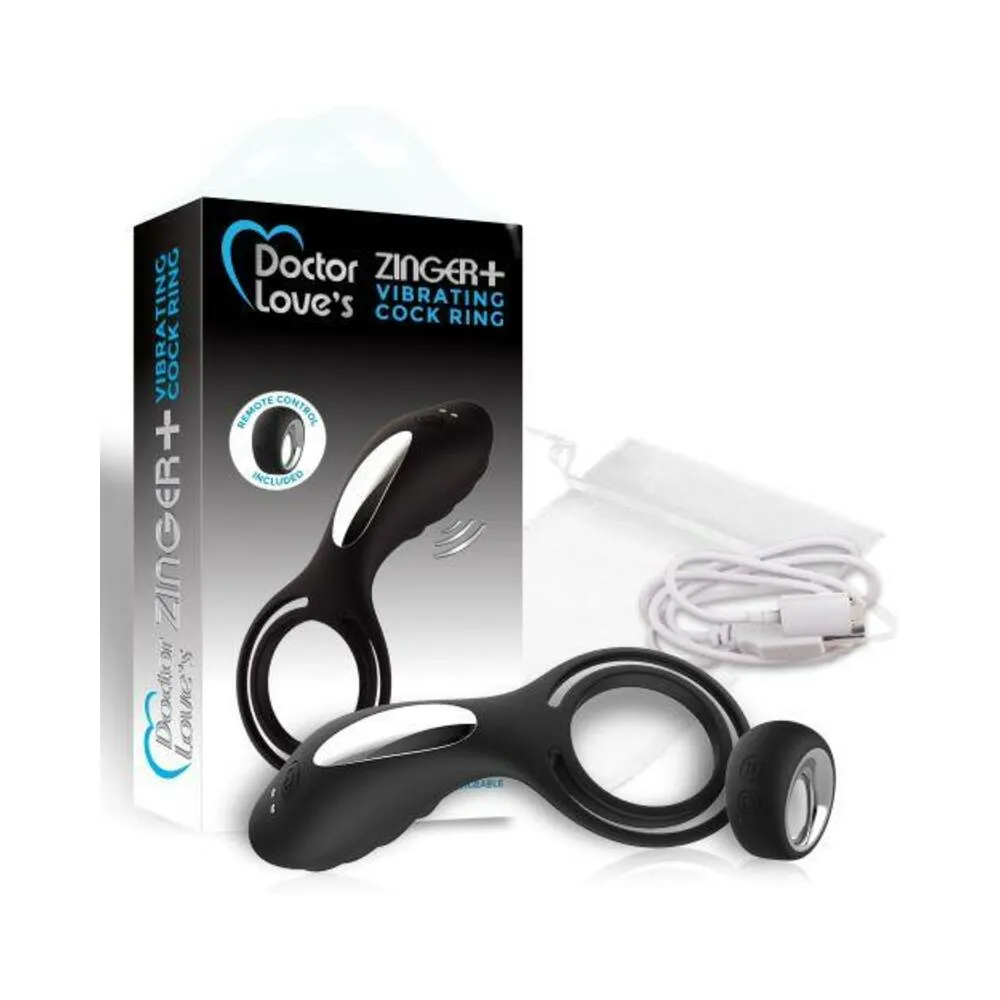 DOCTOR LOVE ZINGER  VIBRATING RECHARGEABLE COCK RING W/ REMOTE BLACK