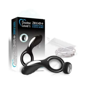 DOCTOR LOVE ZINGER  VIBRATING RECHARGEABLE COCK RING W/ REMOTE BLACK