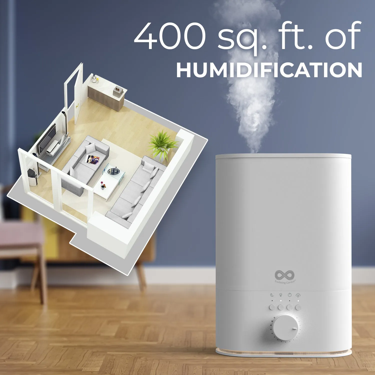 Everlasting Comfort Upgraded 6L Top Fill Humidifier Large Room & Bedroom, MAX Humidifier, Quiet Cool Mist, Easy to Clean & Fill, 60 Hour Run Time, Aromatherapy