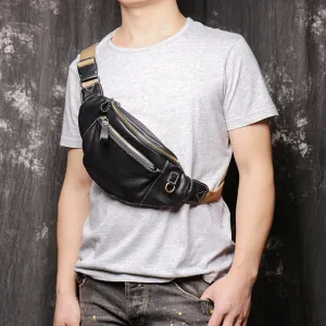 Genuine Leather Sling Shoulder Bag Mens Fashion Motorcycle Bag Unisex Multifunctional Leather Waist Bag LJ3723