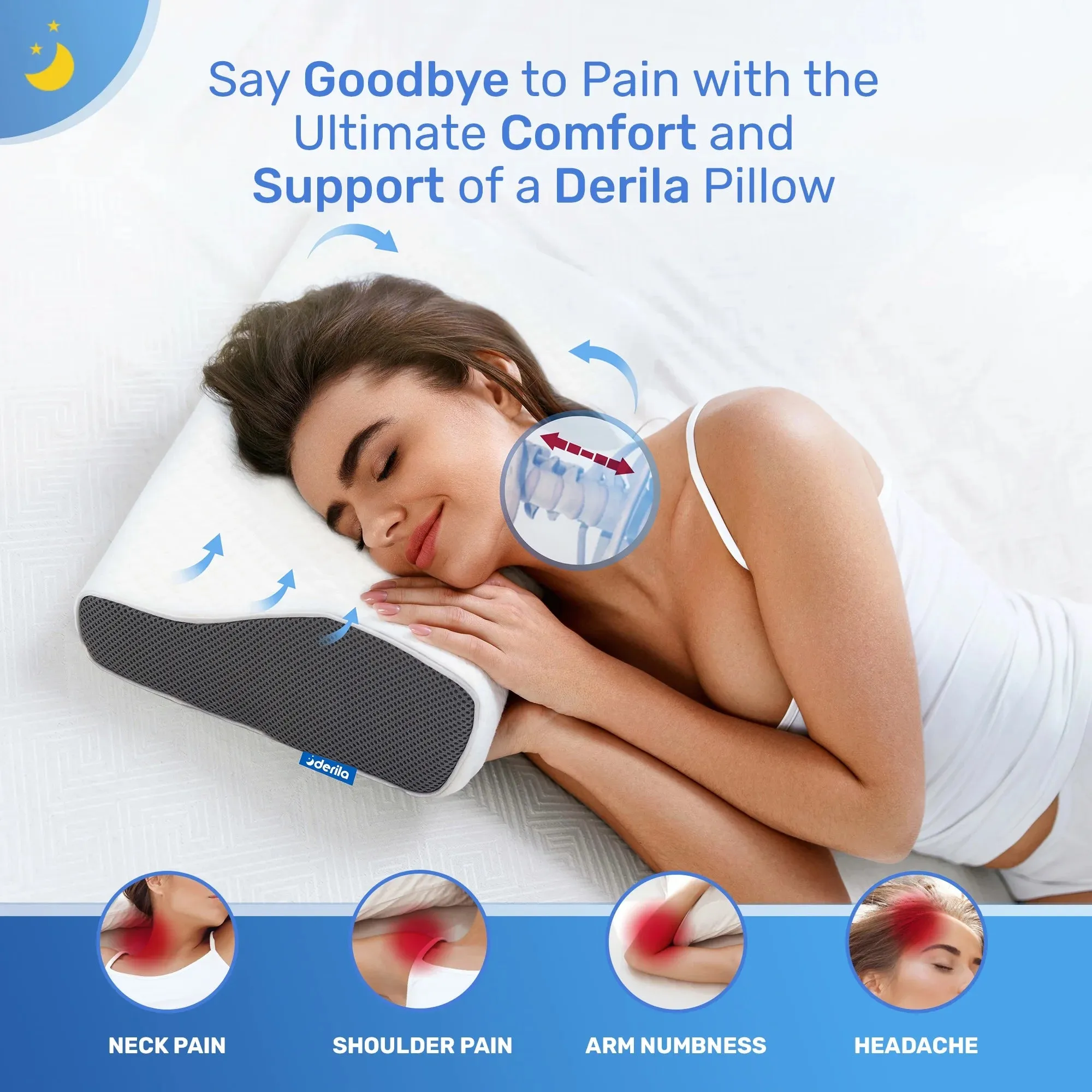 King Size Cervical Memory Foam Pillow (White) - Neck and Shoulder Pain Relief, Improves Sleep