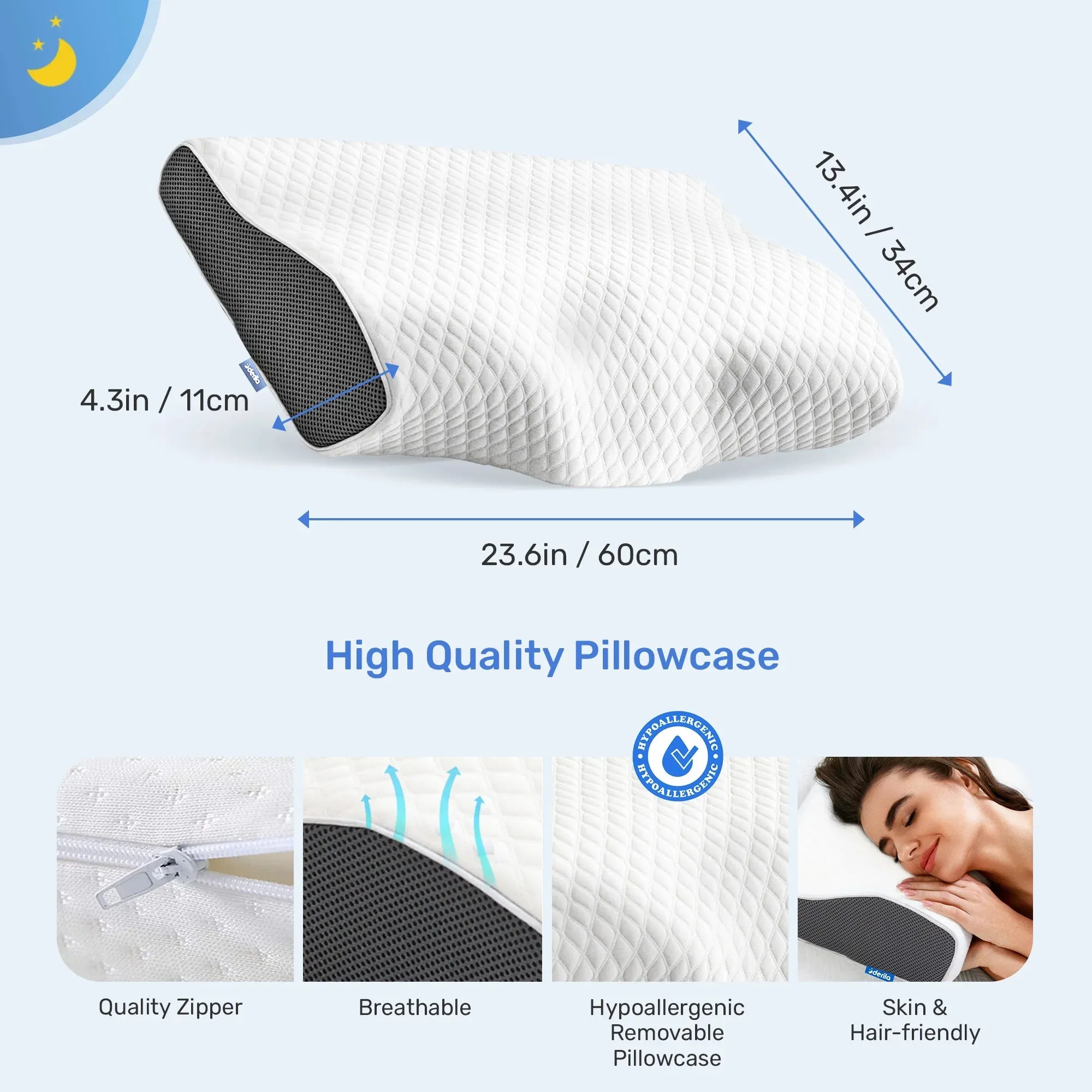 King Size Cervical Memory Foam Pillow (White) - Neck and Shoulder Pain Relief, Improves Sleep