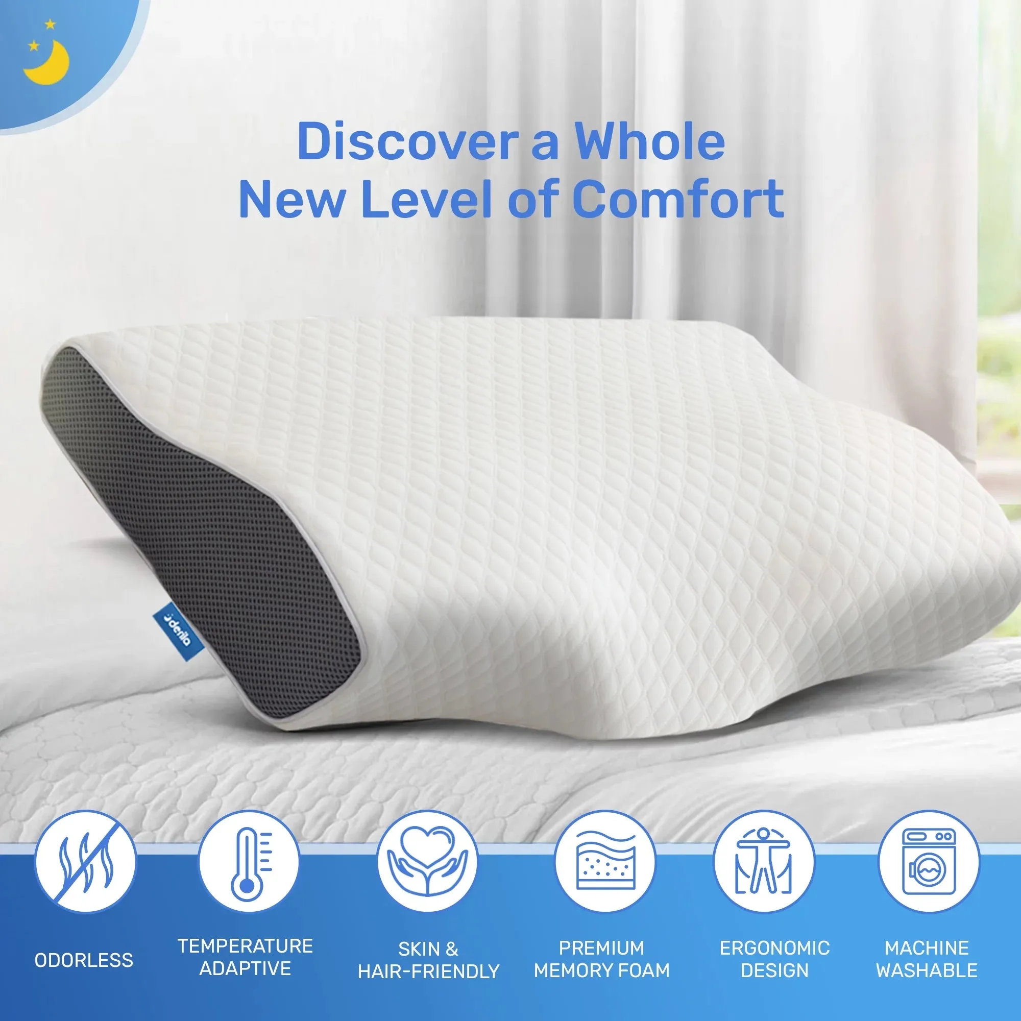 King Size Cervical Memory Foam Pillow (White) - Neck and Shoulder Pain Relief, Improves Sleep