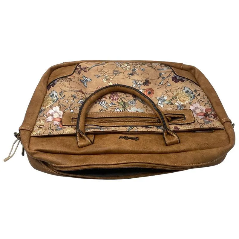 Large Capacity PU Leather with Flowers Details Handbag -B82116 KHAKI