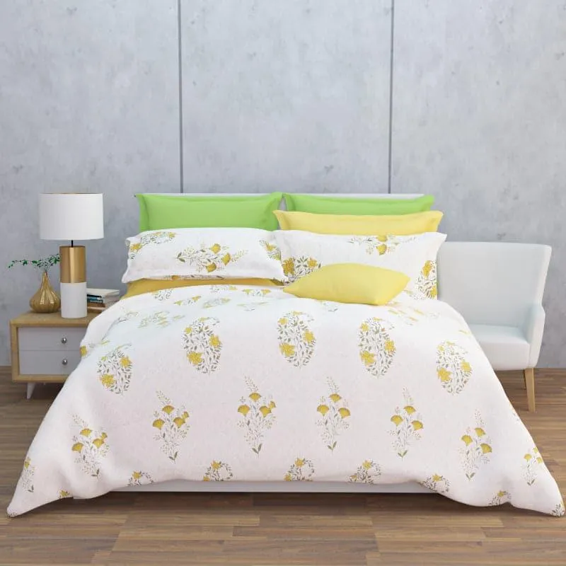 Liah Floral Bedsheet - White & Yellow