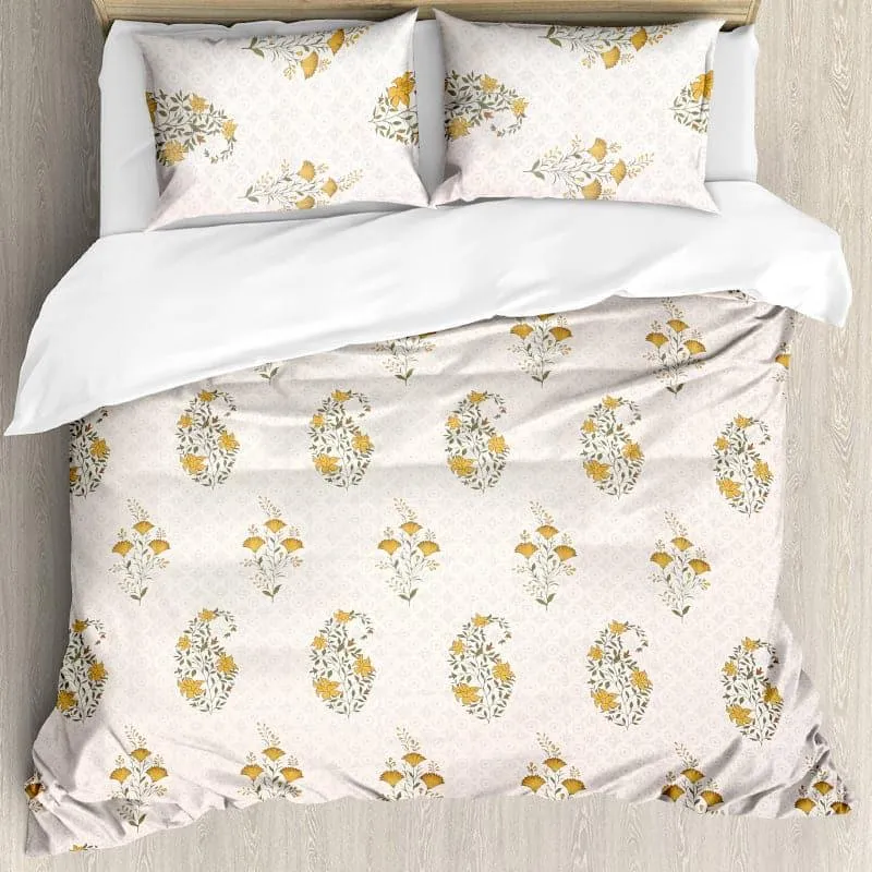 Liah Floral Bedsheet - White & Yellow