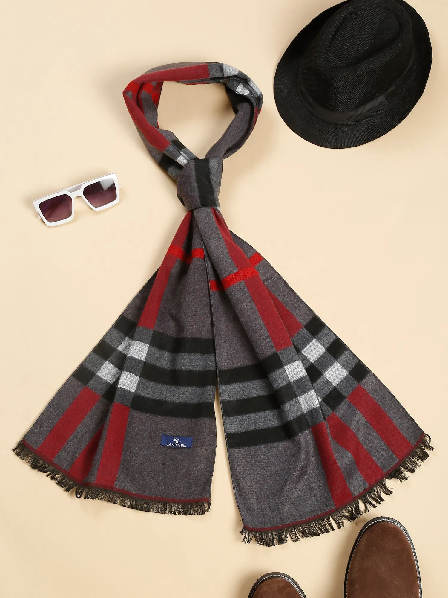 Men's Grey Fashion Broad Check  Muffler