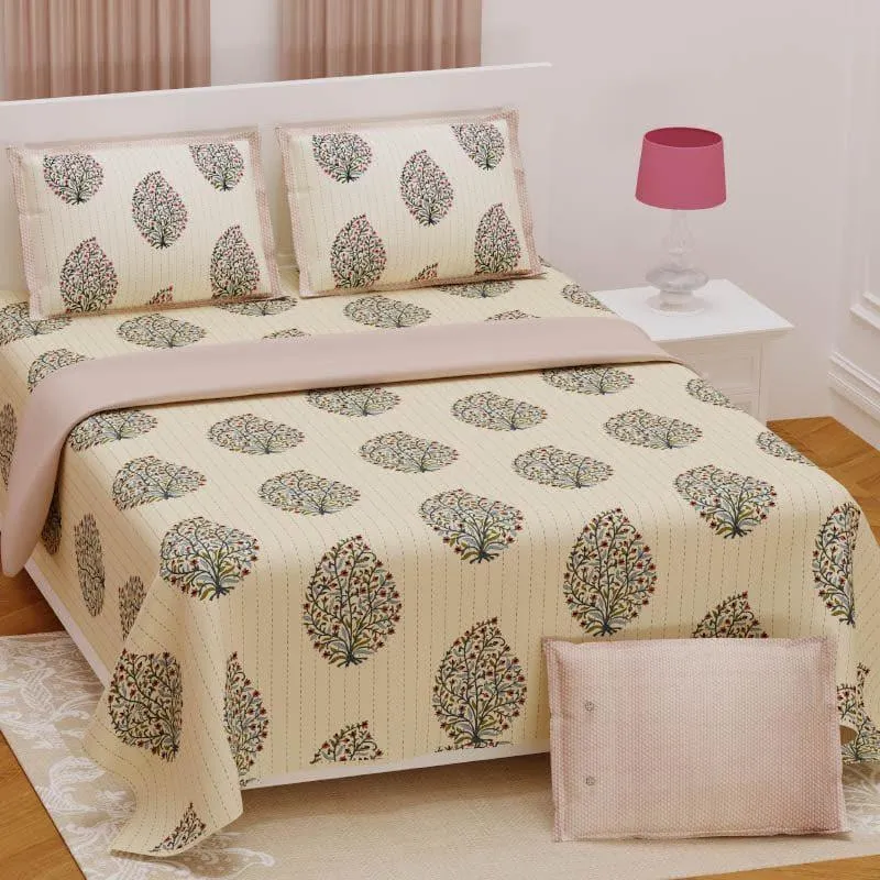 Mughal Floral Bedsheet - Peach