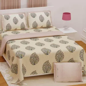 Mughal Floral Bedsheet - Peach