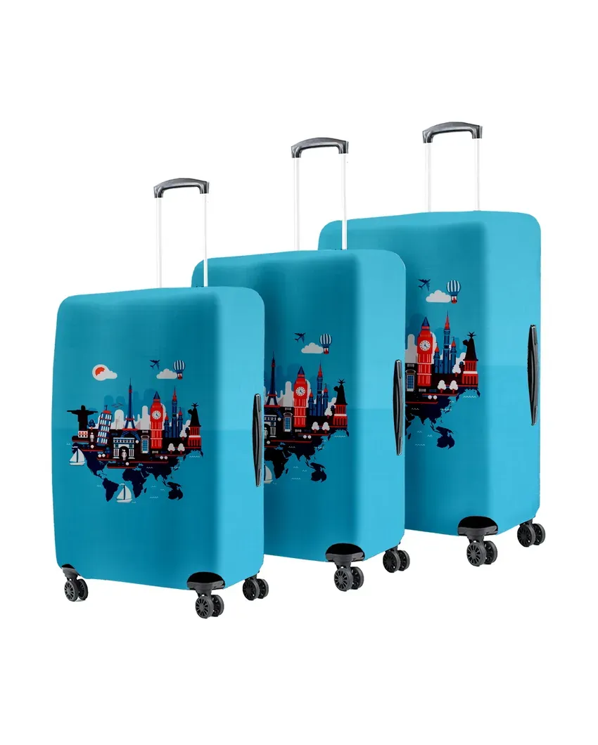 ONLY LUGGAGE COVER | Stylish Light Blue Polyester Stretchable Printed Protective Luggage Bag Cover