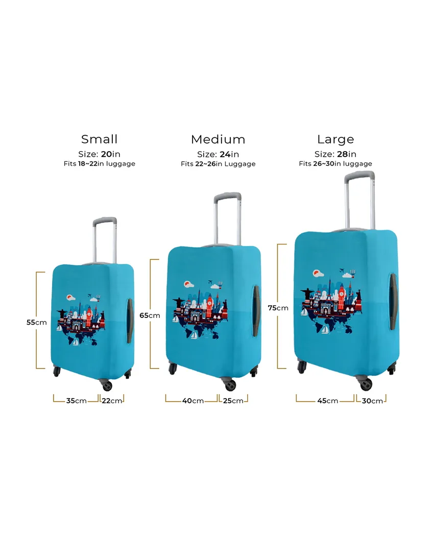 ONLY LUGGAGE COVER | Stylish Light Blue Polyester Stretchable Printed Protective Luggage Bag Cover