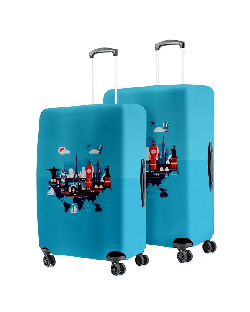 ONLY LUGGAGE COVER | Stylish Light Blue Polyester Stretchable Printed Protective Luggage Bag Cover