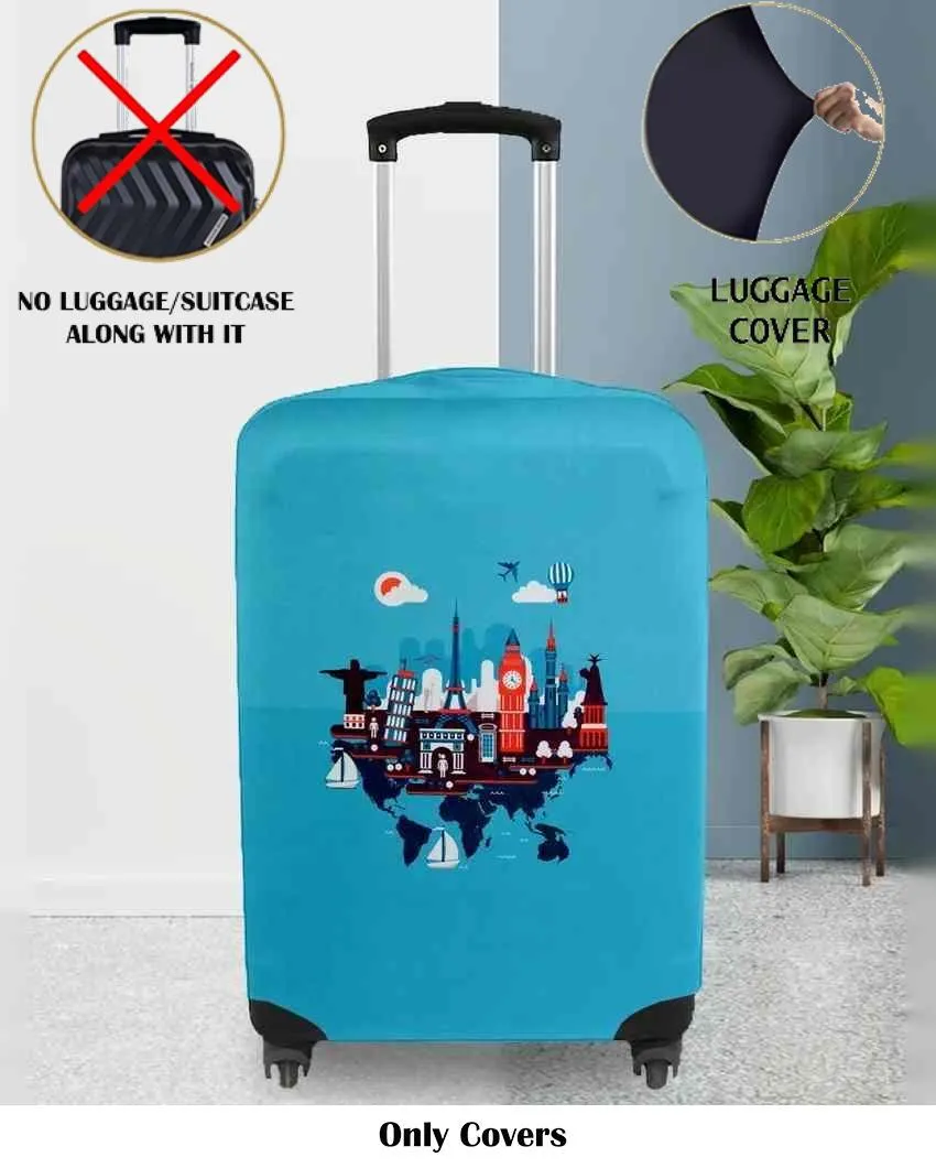 ONLY LUGGAGE COVER | Stylish Light Blue Polyester Stretchable Printed Protective Luggage Bag Cover