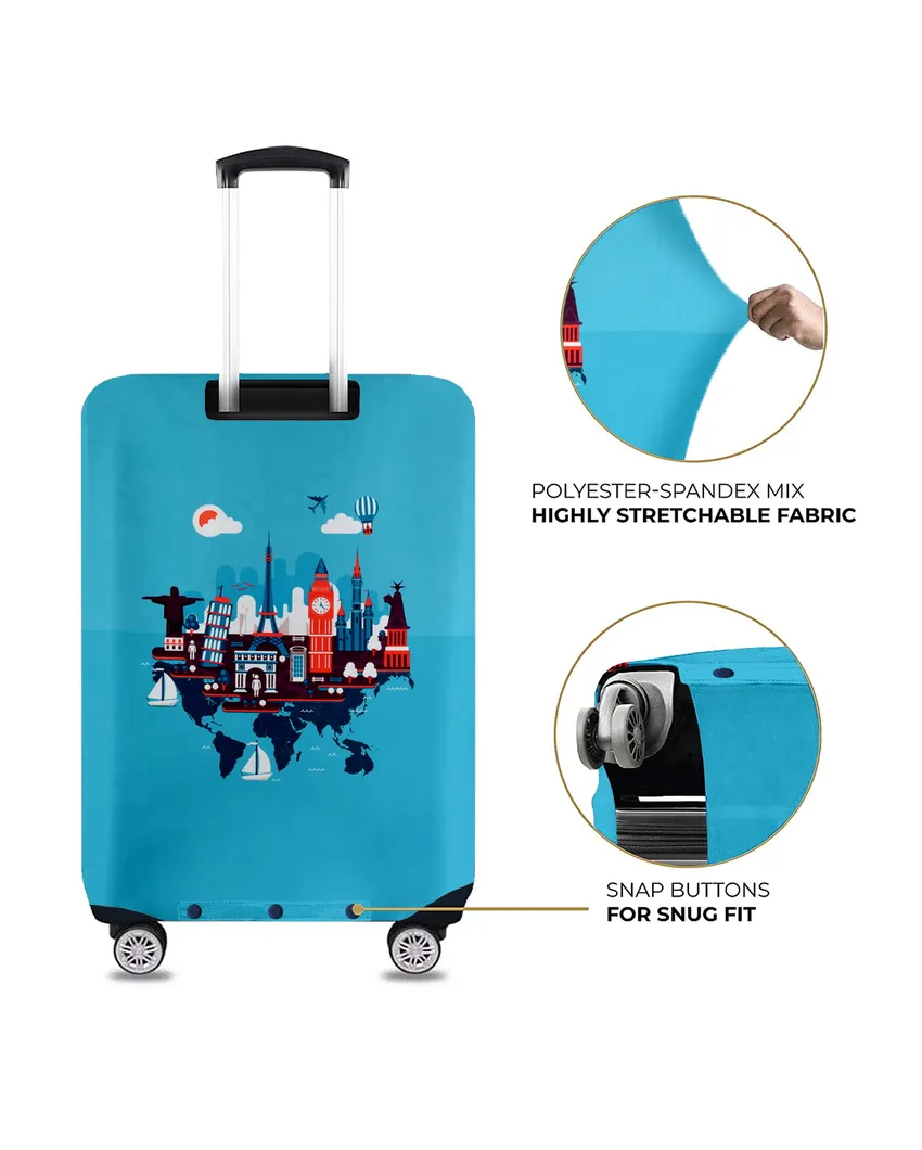 ONLY LUGGAGE COVER | Stylish Light Blue Polyester Stretchable Printed Protective Luggage Bag Cover