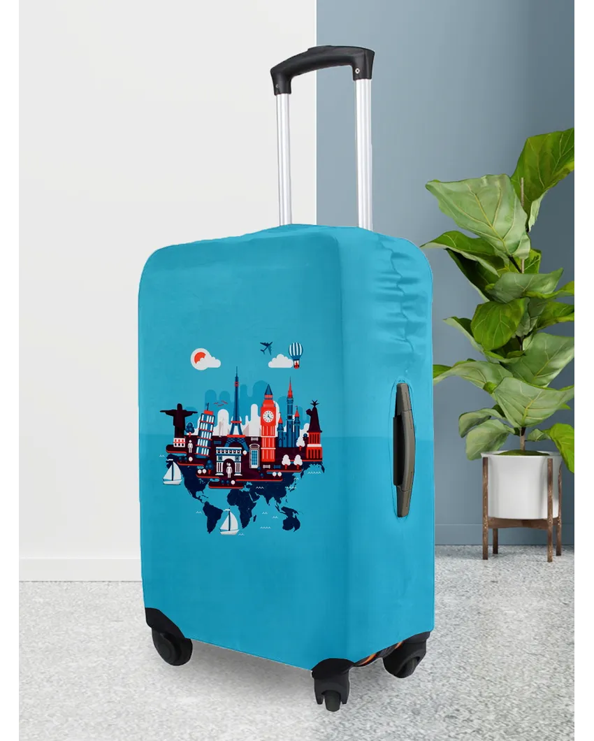 ONLY LUGGAGE COVER | Stylish Light Blue Polyester Stretchable Printed Protective Luggage Bag Cover
