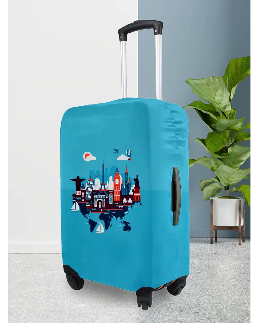 ONLY LUGGAGE COVER | Stylish Light Blue Polyester Stretchable Printed Protective Luggage Bag Cover