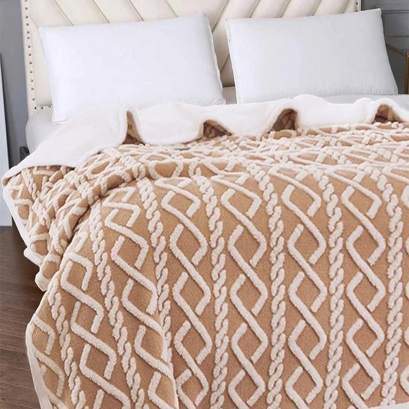 Oriella Geomatric Faux Fur Blanket (Brown)  - 210 GSM