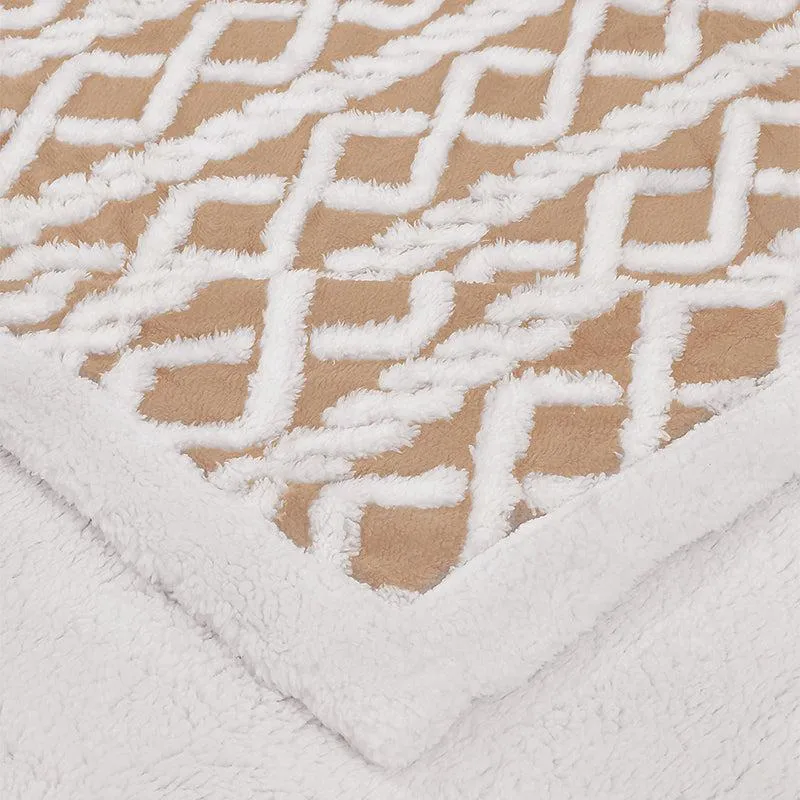 Oriella Geomatric Faux Fur Blanket (Brown)  - 210 GSM