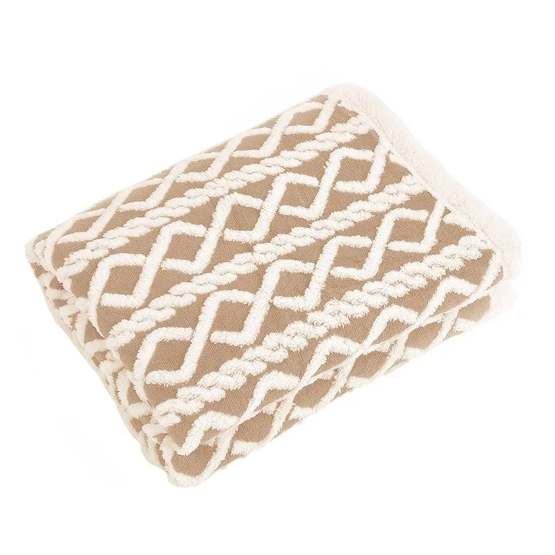Oriella Geomatric Faux Fur Blanket (Brown)  - 210 GSM